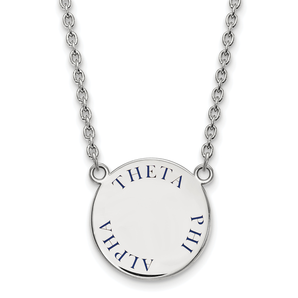 Sterling Rhodium-plate Theta Phi Alpha Text Large  Enamel Pendant 18" Necklace - Picture 1 of 1
